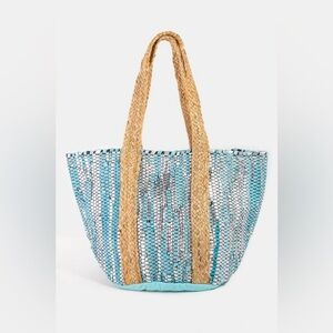 Vibrant Stripes Woven Tote Bag|Turquoise